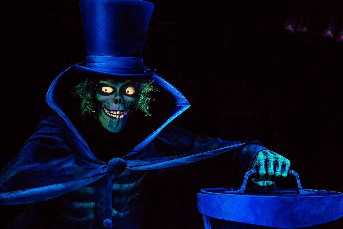 The Hatbox Ghost figure inside the Haunted Mansion at Disneyland